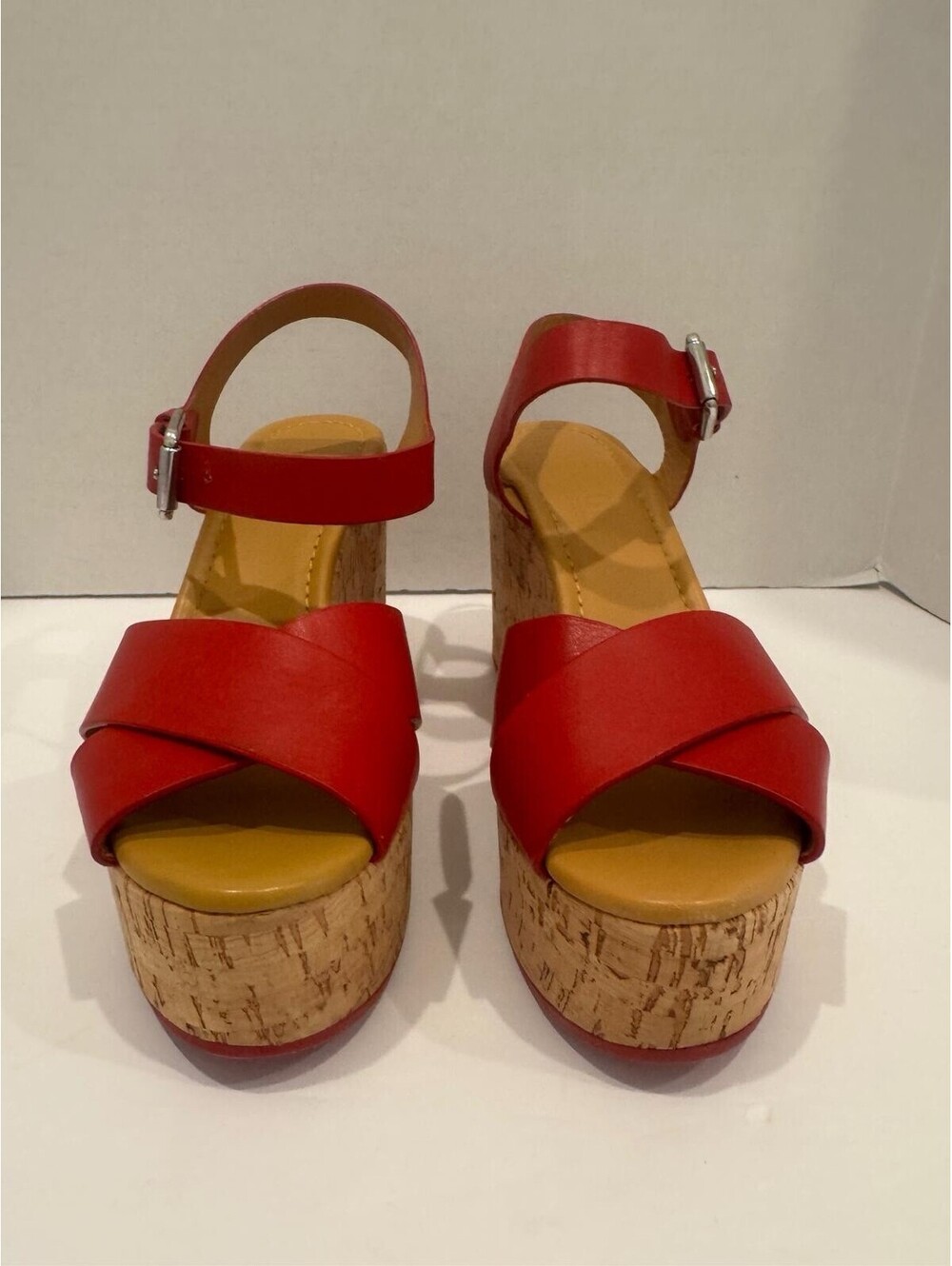 Polo Ralph Lauren Artisan Ring Platform Wedge Sandals — Red Vachetta Leather